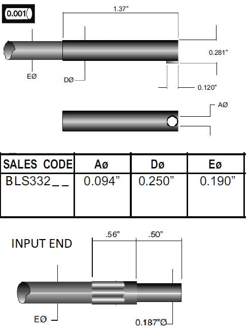 BLS332 & BXLS332 Glass Fiber Optic Cable, Tight Right Angle Output