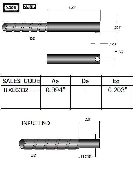 BLS332 & BXLS332 Glass Fiber Optic Cable, Tight Right Angle Output